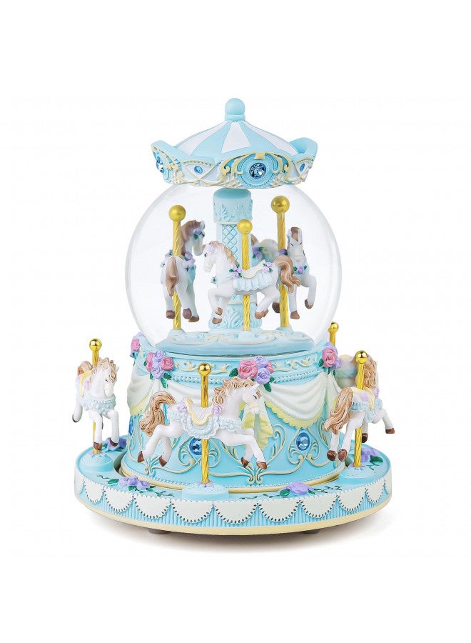Mr.Winder Carousel Music Box Snow Globe Unicorn Horse Musical Boxes with Color Lights, Gifts for Girls Women Daughter Anniversary Christmas Birthday - Image 1
