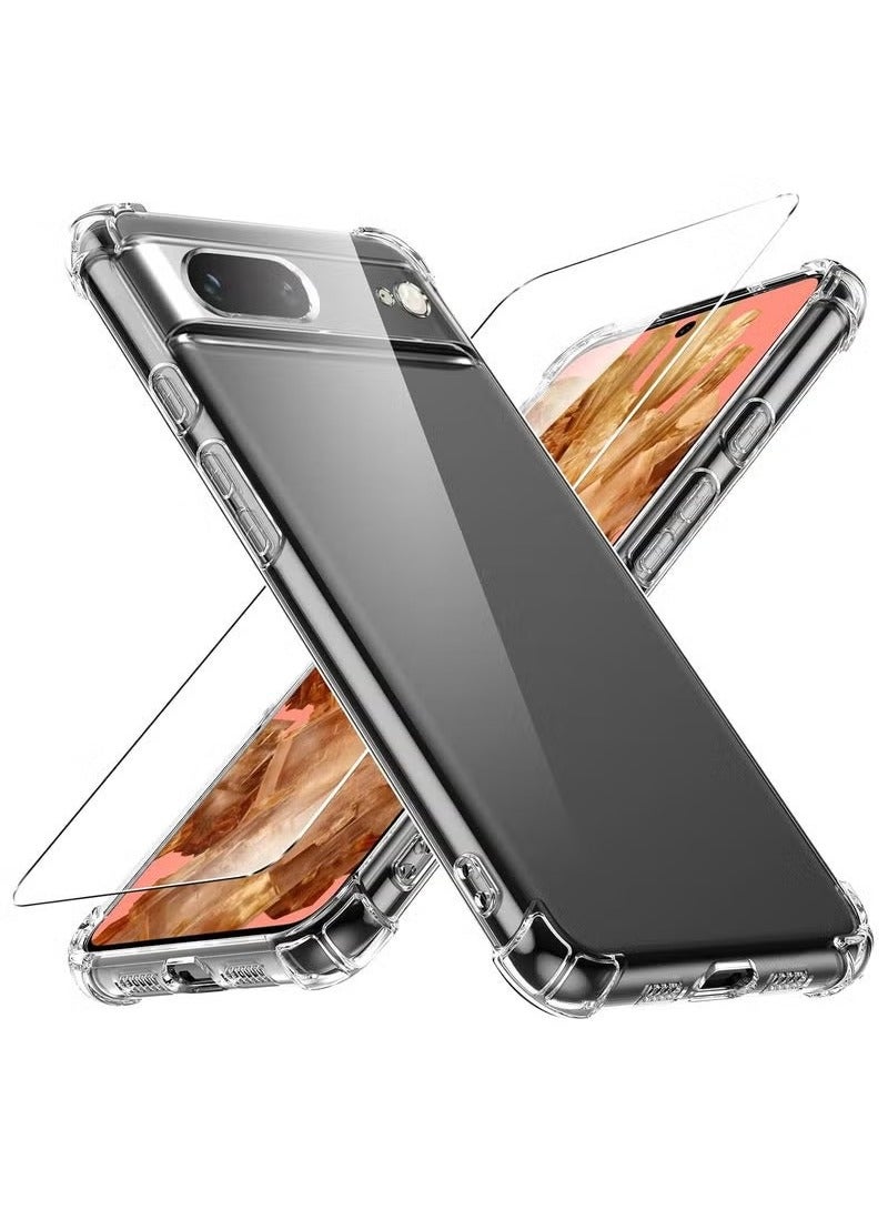 TIGER Shockproof Transparent Case for Google Pixel 8 with Screen Protector – Full-Body TPU Bumper Cover with Anti-Slip Grip, Scratch-Resistant Back, and Drop Protection – Slim Silicone Clear Phone Case with Raised Edges for Camera & Screen Safety - Image 1