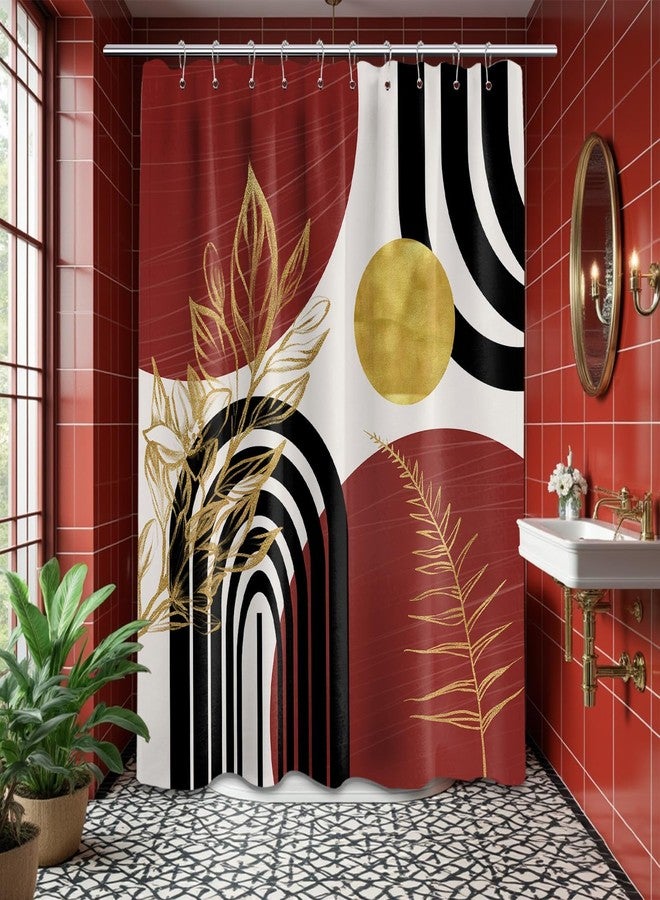 QGHOT Black and Red Shower Curtain Boho Mid Century Burgundy Dark Red and Gold and White Shower Curtains for Bathroom Decor, Waterproof Cloth Fabric with Hooks, 70" W x 72" L - Image 3