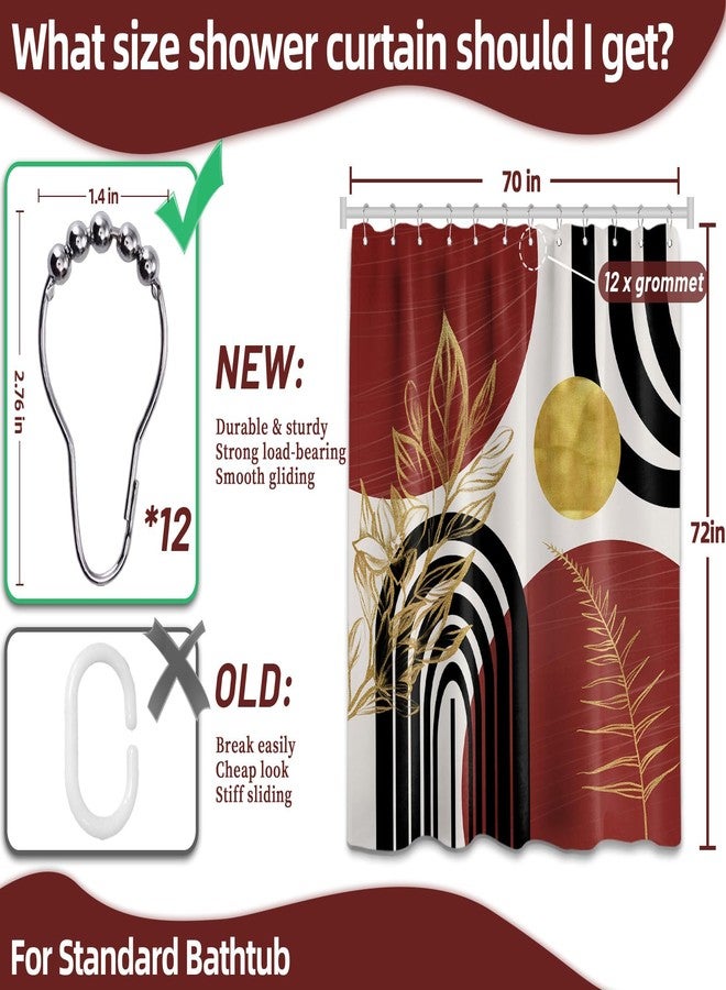 QGHOT Black and Red Shower Curtain Boho Mid Century Burgundy Dark Red and Gold and White Shower Curtains for Bathroom Decor, Waterproof Cloth Fabric with Hooks, 70" W x 72" L - Image 4