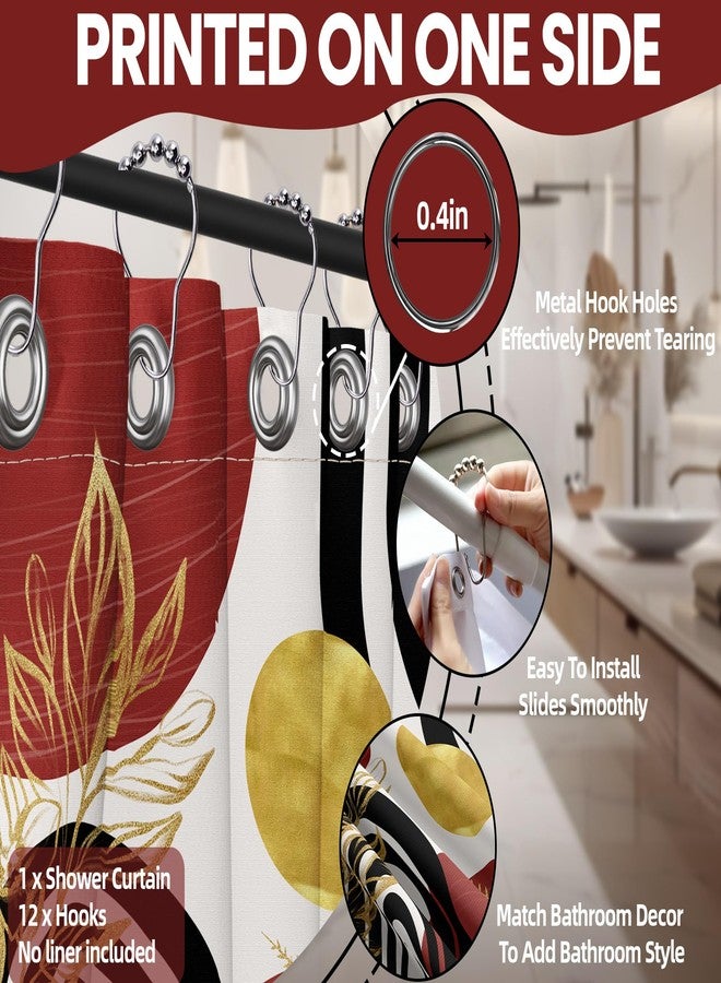 QGHOT Black and Red Shower Curtain Boho Mid Century Burgundy Dark Red and Gold and White Shower Curtains for Bathroom Decor, Waterproof Cloth Fabric with Hooks, 70" W x 72" L - Image 5