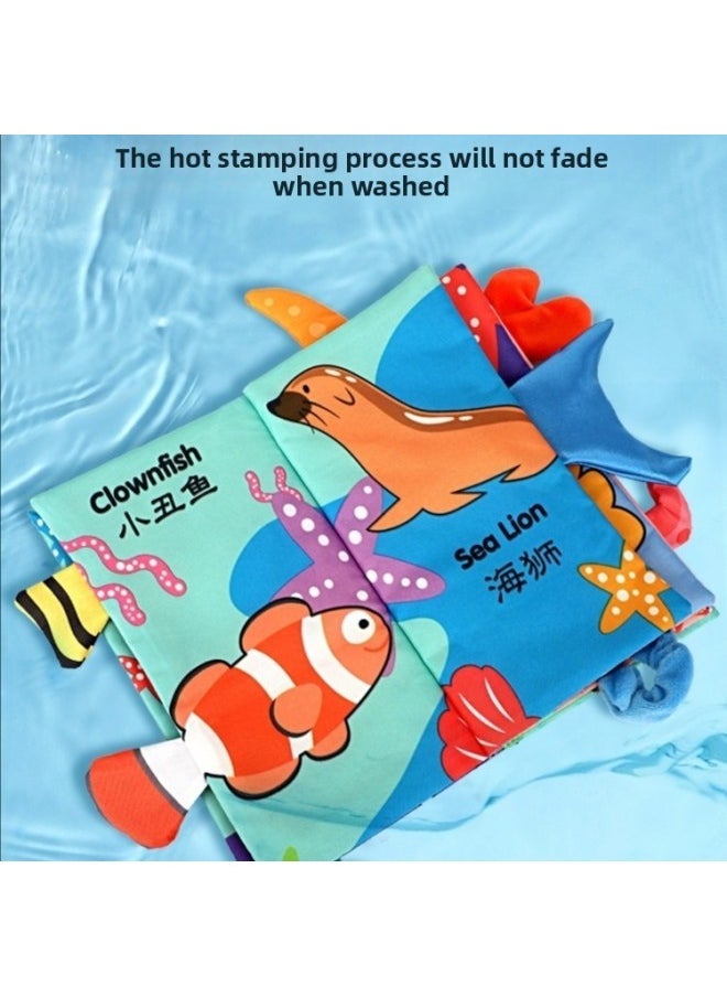 Generic - Baby Cloth Book Tail Stereo Band Beep Tear Not Bite Washable Early Education Cognitive Toy-Color:English Deep Sea Series - Image 1