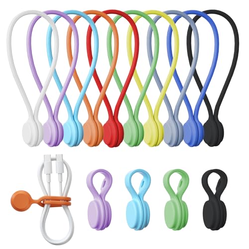 tounee Reusable Silicone Magnetic Cable Ties - 2 Sizes Combo (4pcs 2.95'' + 4pcs 7.68'') - Multi-Purpose for Cable Bundling, Organizing, Bookmarks & Fridge Magnets - Assorted Colors, 8-Pack - Image 1
