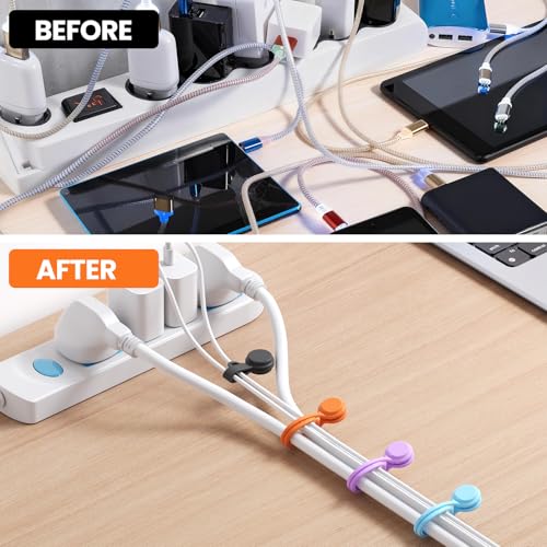 tounee Reusable Silicone Magnetic Cable Ties - 2 Sizes Combo (4pcs 2.95'' + 4pcs 7.68'') - Multi-Purpose for Cable Bundling, Organizing, Bookmarks & Fridge Magnets - Assorted Colors, 8-Pack - Image 3