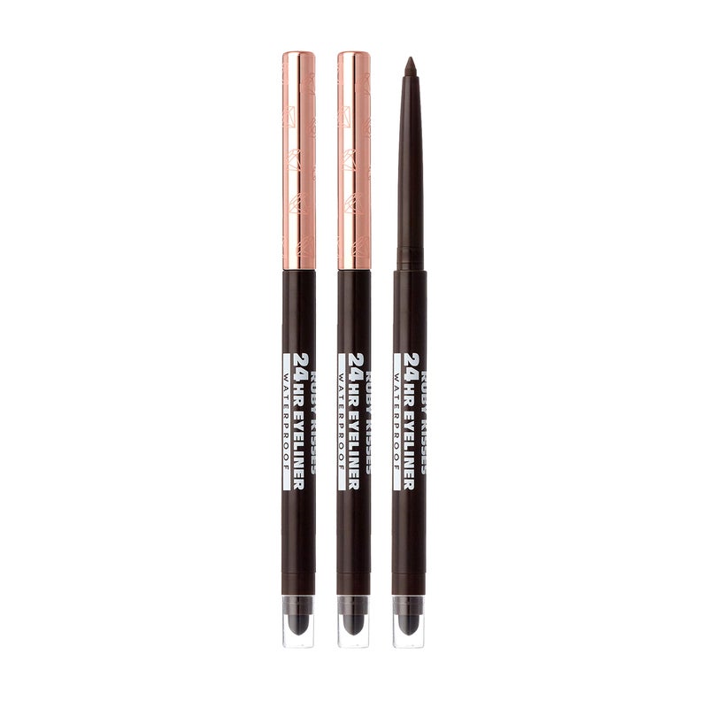 Ruby Kisses Waterproof Eyeliner, 24HR Waterproof Long-Lasting Mechanical Eyeliner Pencil with Built-in Sharpener, Smudgeproof 3 Pack (Dark Brown) - Image 1