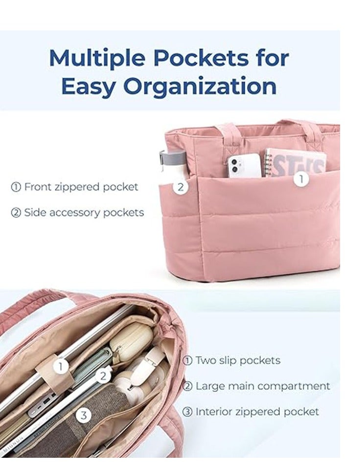 Arabest Tote Bag for Women, Lightweight Puffy Tote Bag with Compartments, Quilted Shoulder Bag Handbag for Travel, Work  - Image 4