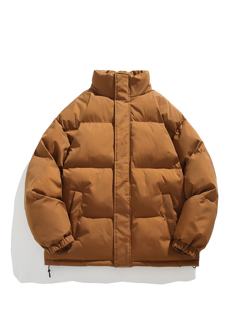 Generic - Minimalist Solid Color Mens Cotton Coat Loose Fit Warm Puffer Jacket Casual Versatile Winter New Arrival Korean Trend Brown - Image 1
