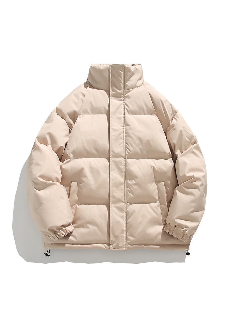 Generic - Minimalist Solid Color Mens Cotton Coat Loose Fit Warm Puffer Jacket Casual Versatile Winter New Arrival Korean Trend Brown - Image 1