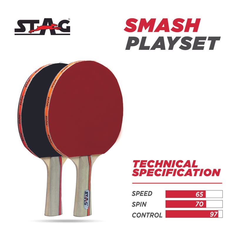 STAG Iconic Smash Table Tennis Playset | 2 Racquets & 3 ABS Balls | Intermediate Ping Pong Set for Training & Competitive Play | Durable, Lightweight & Easy to Use - Image 4