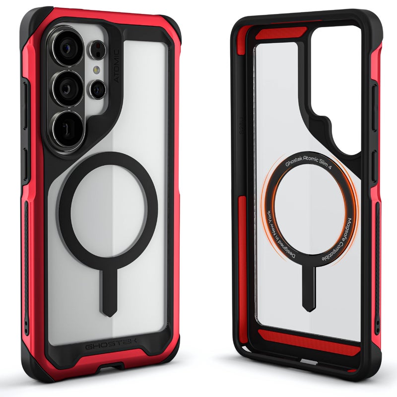 Ghostek Atomic Slim Samsung Galaxy S26 Ultra Case MagSafe Compatible, Magnetic Clear Heavy Duty Metal Cover Designed for 2026 S26Ultra (6.9") (Red) - Image 1
