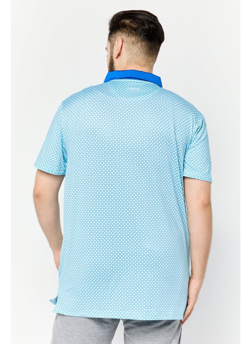 HEAD Men Sportswear Fit Short Sleeves Checkered Golf Polo Shirt, Turquoise  - Image 3