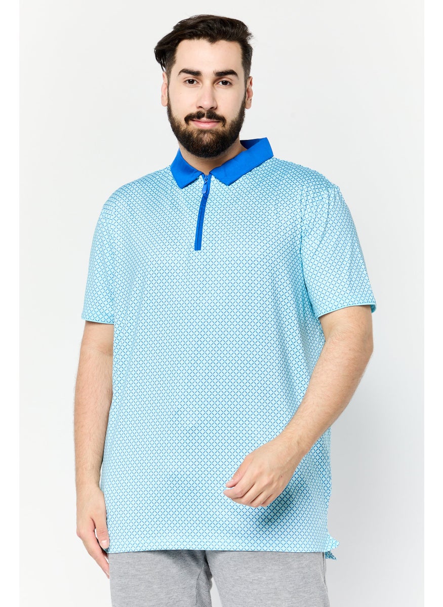 HEAD Men Sportswear Fit Short Sleeves Checkered Golf Polo Shirt, Turquoise  - Image 1