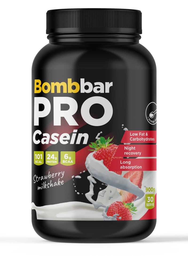 BOMBBAR Pro Casein Protein Powder with Strawberry Milkshake Flavor 900g  - Image 1