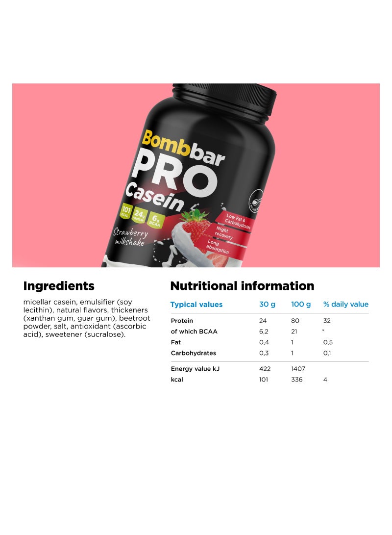 BOMBBAR Pro Casein Protein Powder with Strawberry Milkshake Flavor 900g  - Image 2