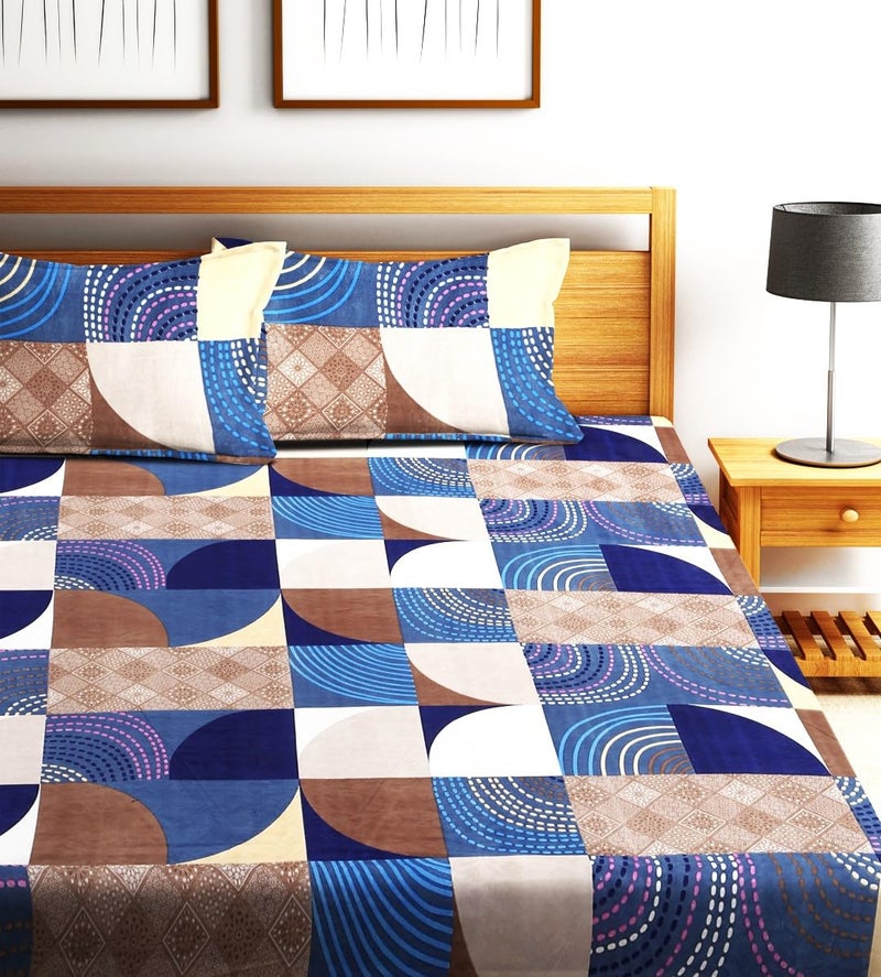 Fashion String 144TC Microfibre Blue Orbit Geometric Blue Double Bedsheet with 2 Pillow Covers - Image 2