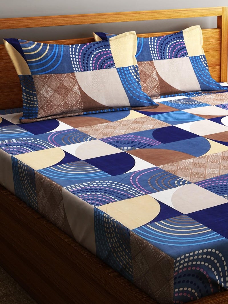 Fashion String 144TC Microfibre Blue Orbit Geometric Blue Double Bedsheet with 2 Pillow Covers - Image 3