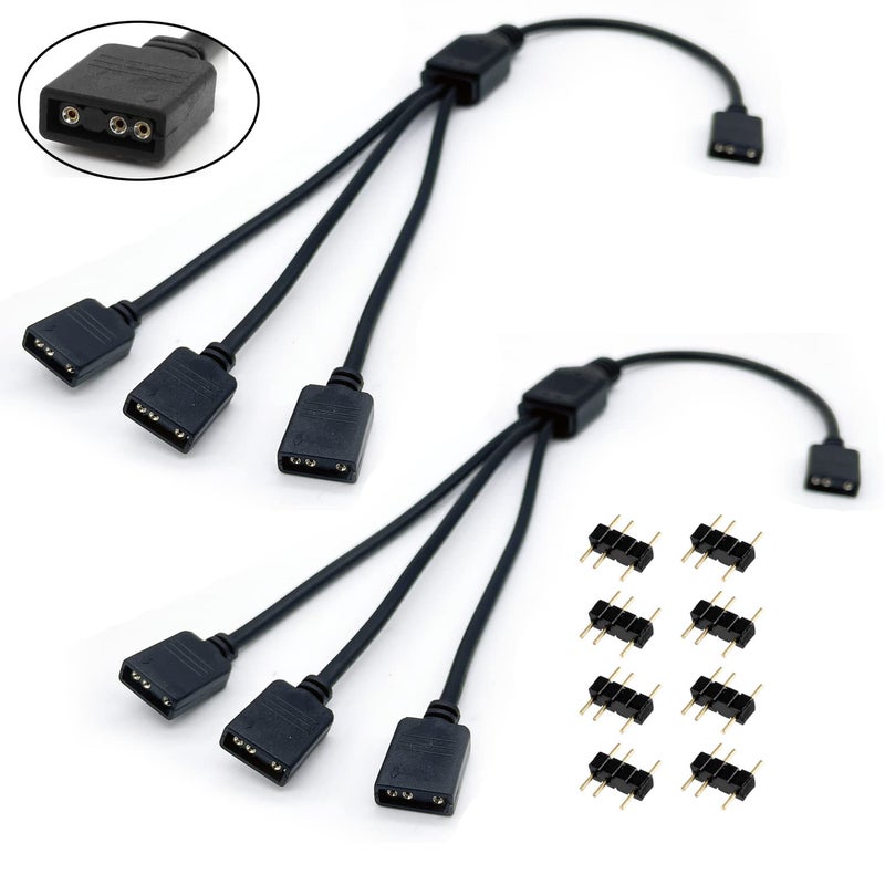 Jstincal 1-to-3 ARGB Splitter Cable, ARGB Cable, 5V 3 Pin Addressable RGB Splitter Extension Cable ARGB LED Sync Cable for Extend PC Computer ARGB Fans Or ARGB LED Series (2 Pack) - Image 2