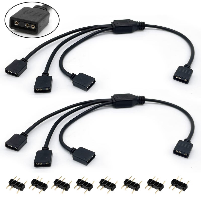 Jstincal 1-to-3 ARGB Splitter Cable, ARGB Cable, 5V 3 Pin Addressable RGB Splitter Extension Cable ARGB LED Sync Cable for Extend PC Computer ARGB Fans Or ARGB LED Series (2 Pack) - Image 1