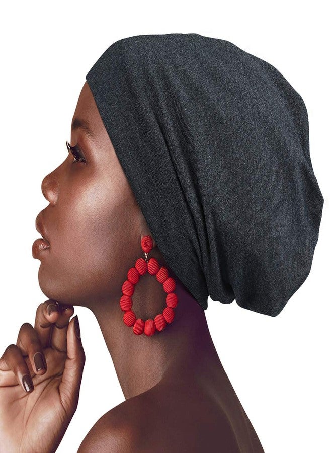 Heerf Satin Bonnet Silk Lined Sleep Cap Hair Cover Frizzy Hair Beanie Adjustable Slouchy Night Cap Dark Gray - Image 1