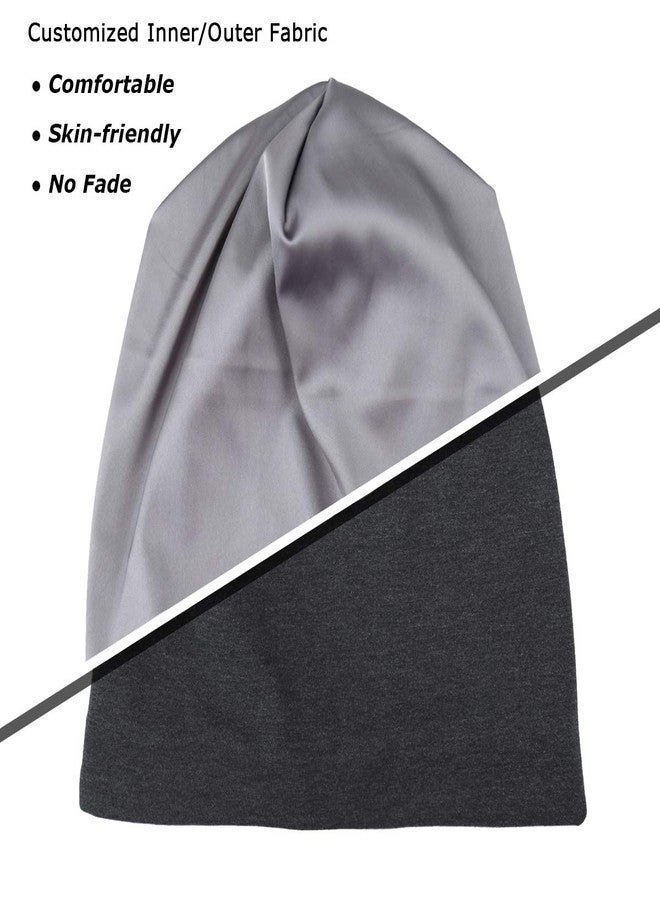 Heerf Satin Bonnet Silk Lined Sleep Cap Hair Cover Frizzy Hair Beanie Adjustable Slouchy Night Cap Dark Gray - Image 3