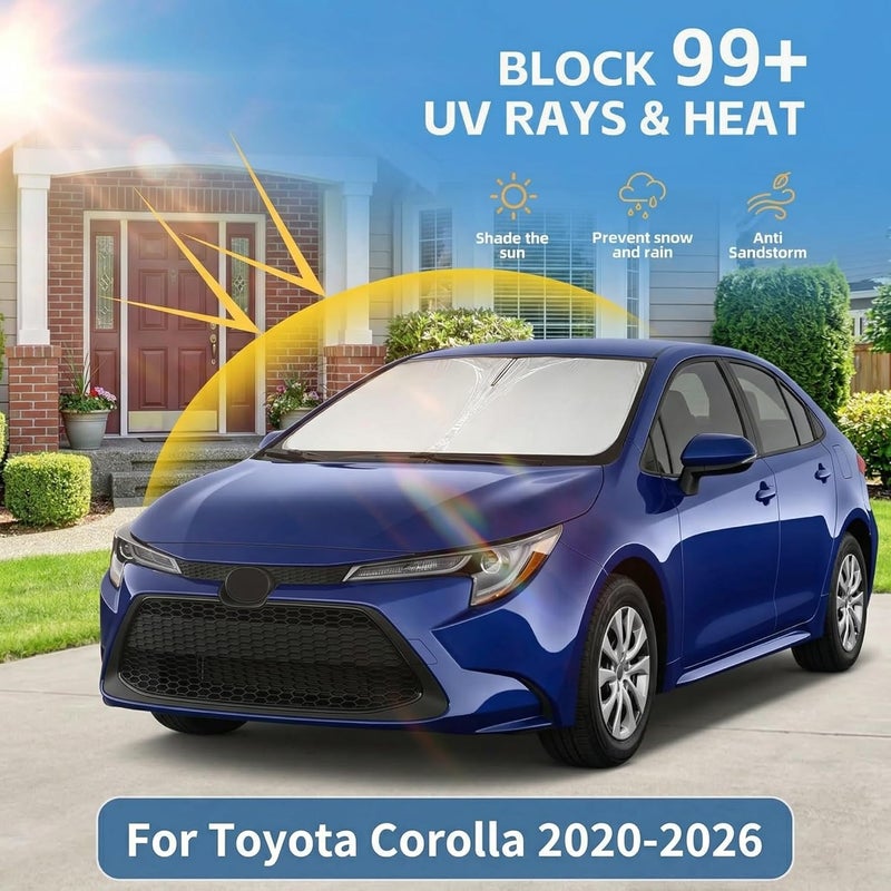 AuyNeas ظل شمسي للزجاج الأمامي لسيارة تويوتا كورولا (Toyota Corolla) للموديلات 2020-2024 و2025، يناسب النافذة الأمامية بشكل مخصص، قابل للطي، يحجب أشعة الشمس فوق البنفسجية، من الأغراض الأساسية للسيارة في الصيف. - Image 2
