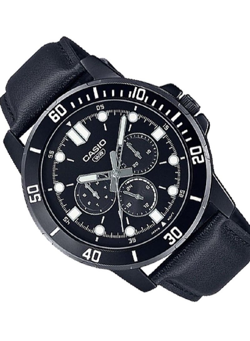 Casio Men Watch Analog Multi hand Dial Day and Date Black Dial Leather Band MTP-VD300BL-1EUD - Image 2
