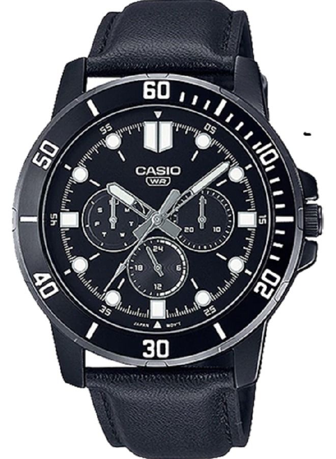 Casio Men Watch Analog Multi hand Dial Day and Date Black Dial Leather Band MTP-VD300BL-1EUD - Image 1