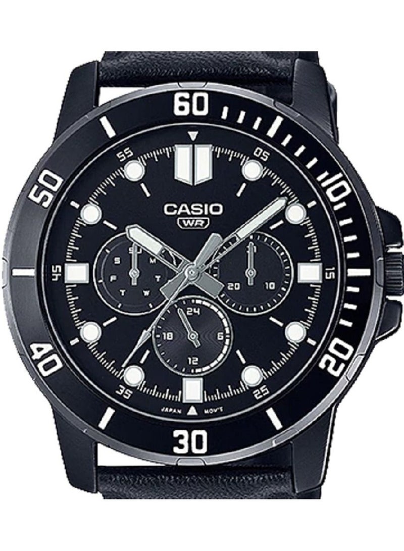 Casio Men Watch Analog Multi hand Dial Day and Date Black Dial Leather Band MTP-VD300BL-1EUD - Image 3