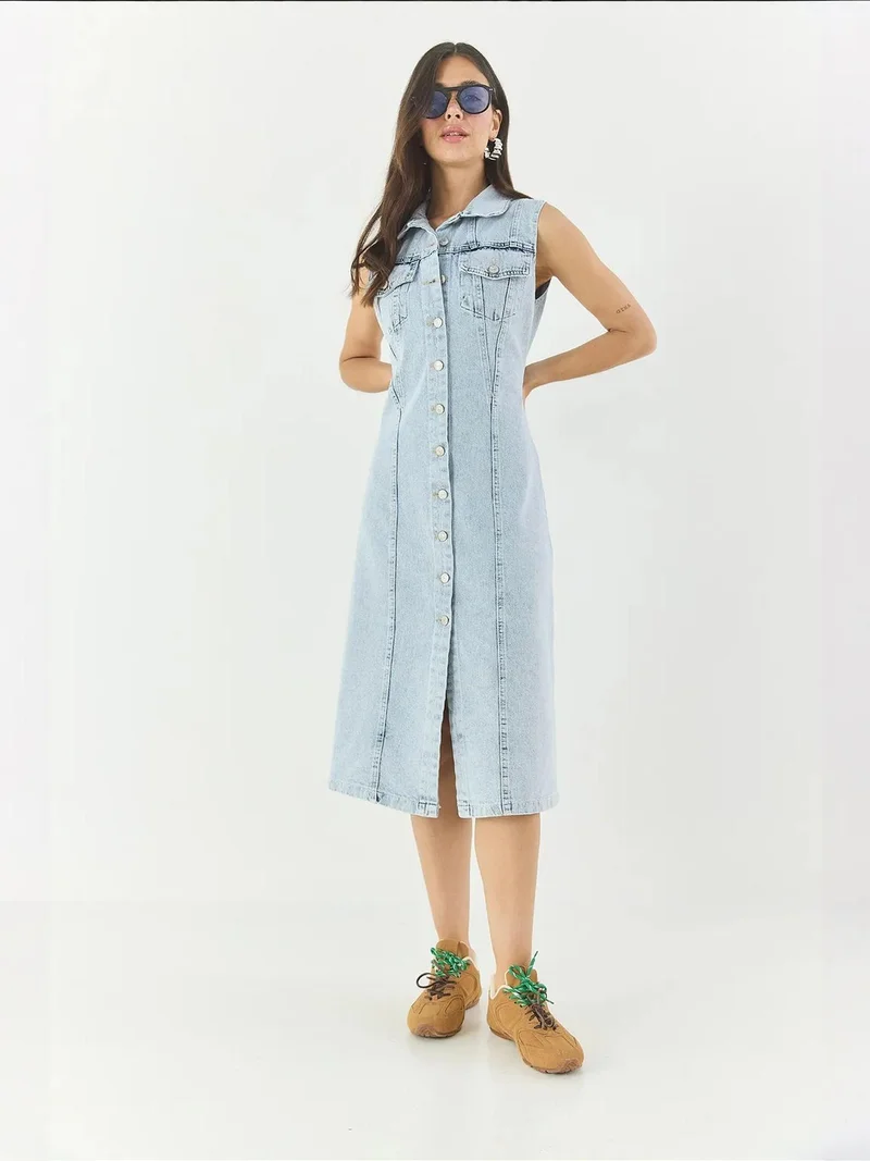 بيانكو لوتشي فستان جينز ميدي بأزرار من لوكسي