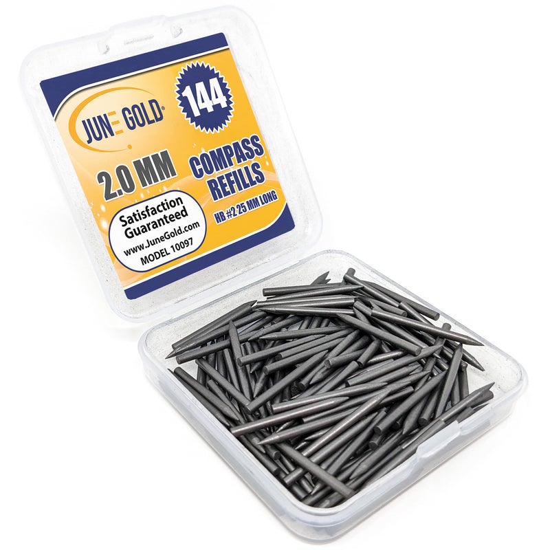 June Gold 144 Compass Refills, 2.0 mm HB #2 Lead Refills, 25 mm Length, Extra Bold Thickness, Break Resistant Lead/Graphite - Image 1
