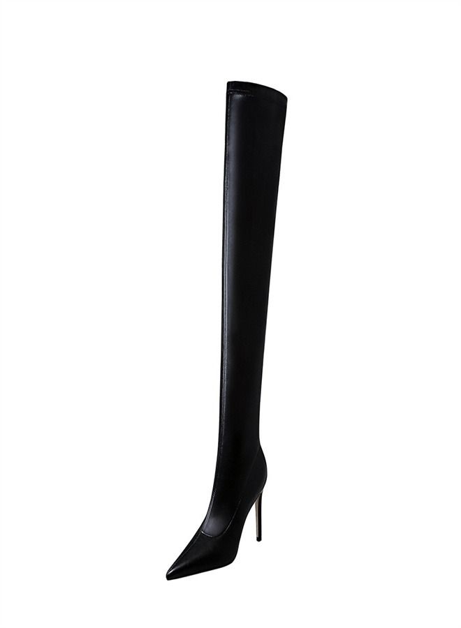 BIGTREE Pointy Knee-Length Boots 9.5CM Black  - Image 2