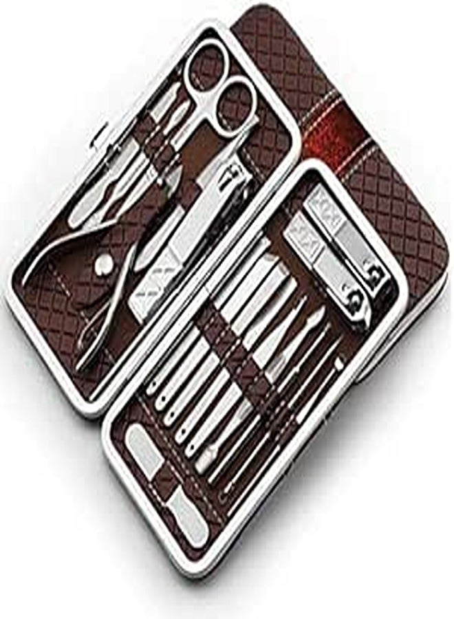 Manicure Pedicure Set Nail Clippers - 18 Piece Stainless Steel Manicure Kit, Professional Grooming Kit, Nail Tools with Luxurious Travel Case Brown