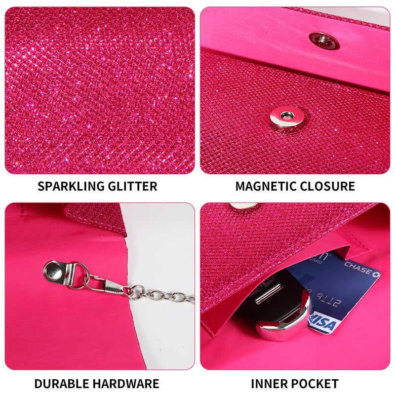 lovyoCoCo Evening Bag Clutch Purses for Women Ladies Sparkling Party Handbag Wedding Bag (Rose) - Image 4