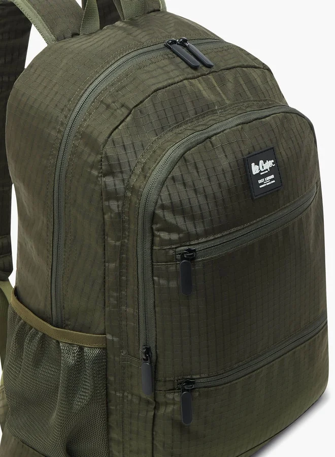 Lee Cooper Checked Backpack with Zip Closure - 46x32x18 cm