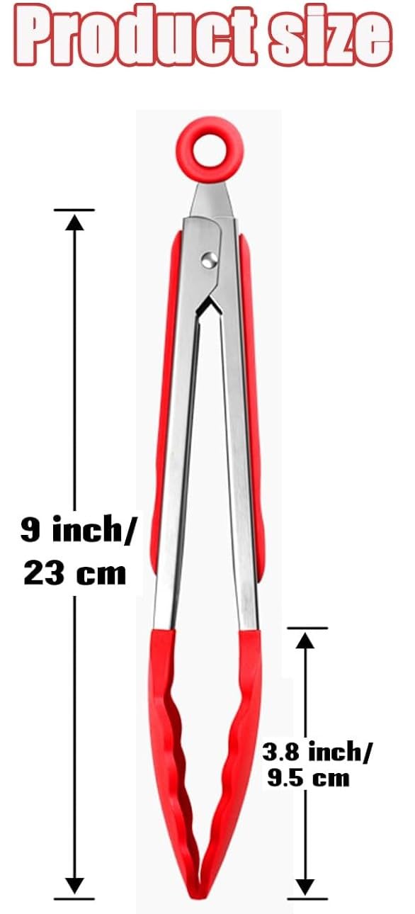 Ramkuwar with device of R Ramkuwar Silicone Cooking Tongs Kitchen Food Tongs with Stainless Steel Grip for Grilling – 9 Inch (Red) - Image 2