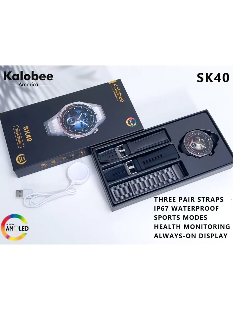 Kalobee SK 40 Smart Watch AMOLED Screen with 3 Straps and Wireless Charging Multicolour  - Image 4