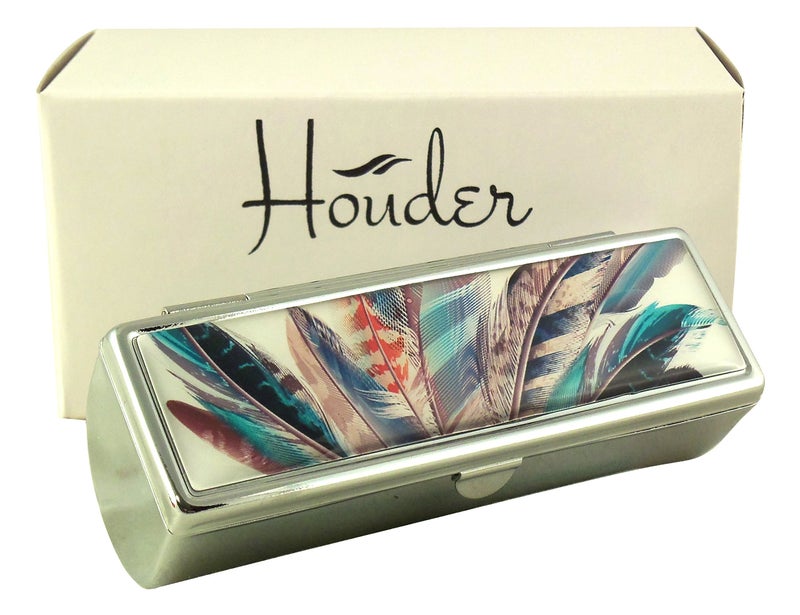 Houder Designer Lipstick Case with Mirror for Purse - Decorative Lipstick Holder with Gift Box - Velvet Lined - Protect Your Lipsticks in Style (Feathers) - Image 1