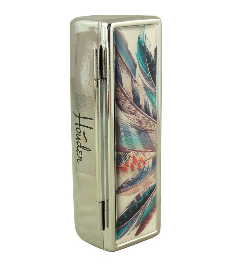 Houder Designer Lipstick Case with Mirror for Purse - Decorative Lipstick Holder with Gift Box - Velvet Lined - Protect Your Lipsticks in Style (Feathers) - Image 3