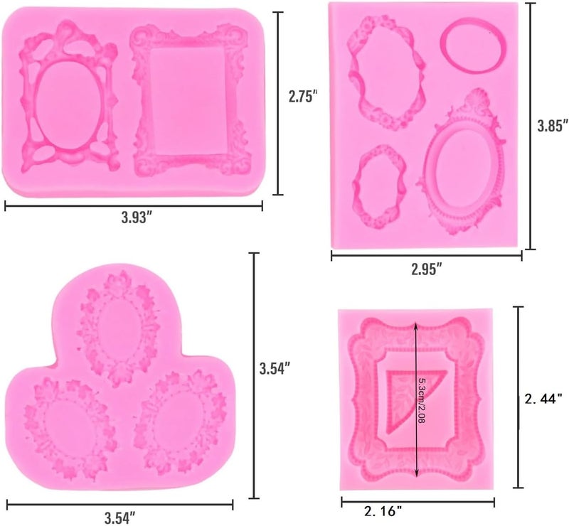 Elinka Photo Frame Fondant Molds Vintage Frame Chocolate Mold Mirror Picture Frames Silicone Mold for Cake Pop Decorating Cupcake Sugar Gum Paste Topper Candy Polymer Clay - Image 2