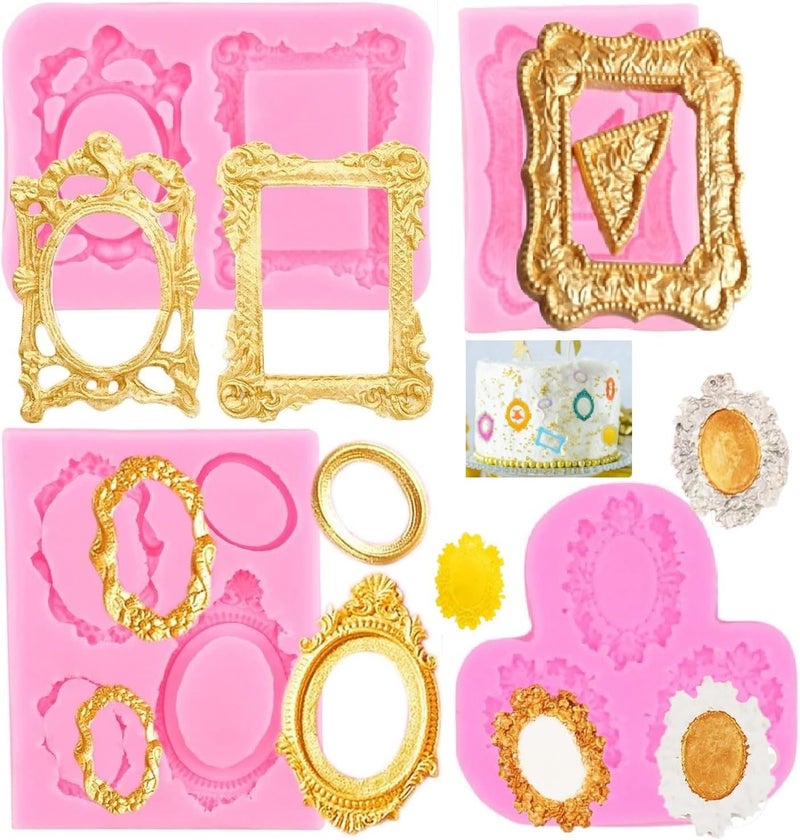 Elinka Photo Frame Fondant Molds Vintage Frame Chocolate Mold Mirror Picture Frames Silicone Mold for Cake Pop Decorating Cupcake Sugar Gum Paste Topper Candy Polymer Clay - Image 1