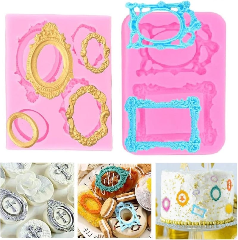 Elinka Photo Frame Fondant Molds Vintage Frame Chocolate Mold Mirror Picture Frames Silicone Mold for Cake Pop Decorating Cupcake Sugar Gum Paste Topper Candy Polymer Clay - Image 5