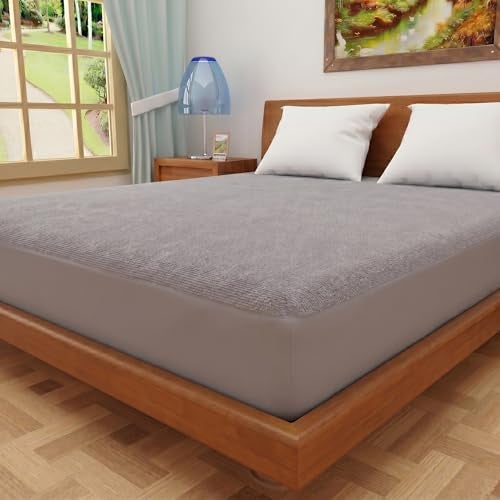 Lithara Terry Cotton Fitted Mattress Protector for King Size Bed | Waterproof & Elastic Band | Ultra Soft & Hypoallergenic Mattress Cover | Size : 78 x 72 Inches (6.5 x 6 Feet) | (Grey) - Image 1