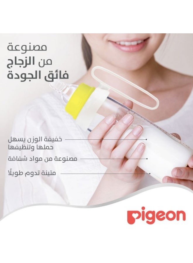 pigeon Slim Neck Glass Bottle White Cap With Handle Ultra-Soft Silicone, Anti-Colic, Bpa & Bps Free, 240ml - Image 3