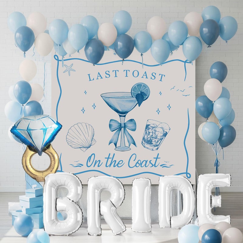 kozee Last Toast on the Coast Bachelorette Decorations Blue bridal shower sand Balloon Garland Kit with Backdrop Huge 40 inch BRIDE letter Diamond Ring balloons for Hen Party Wedding Engagement supplies - Image 3
