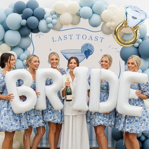 kozee Last Toast on the Coast Bachelorette Decorations Blue bridal shower sand Balloon Garland Kit with Backdrop Huge 40 inch BRIDE letter Diamond Ring balloons for Hen Party Wedding Engagement supplies - Image 5