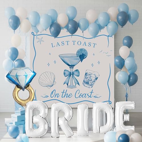 kozee Last Toast on the Coast Bachelorette Decorations Blue bridal shower sand Balloon Garland Kit with Backdrop Huge 40 inch BRIDE letter Diamond Ring balloons for Hen Party Wedding Engagement supplies - Image 1
