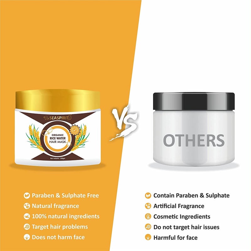 SEASPIRIT Organic Rice Water Hair Mask For Dry Frizzy Hair Strength Growth Formula Free from Mineral Oils Sulphates Paraben For All Hair Types100 gm - Image 5
