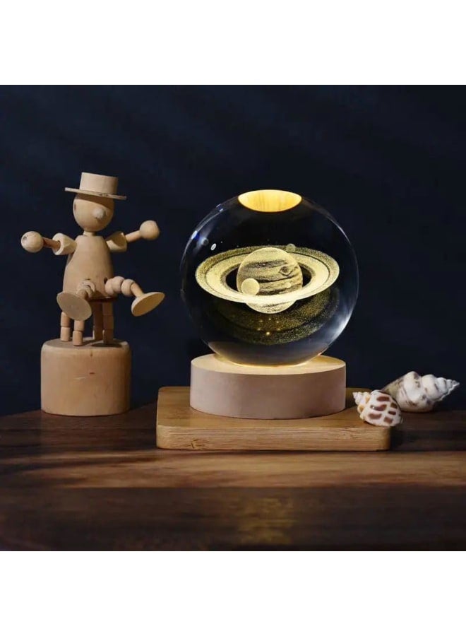 3D Crystal Ball Led Light Saturn Night Lamp Bedroom Lamp Home Decoration Lamp Perfect Gifts for Corporate Offices for House Warming (8cm Saturn Crystall Ball Led Light Wooden Base) - Image 5