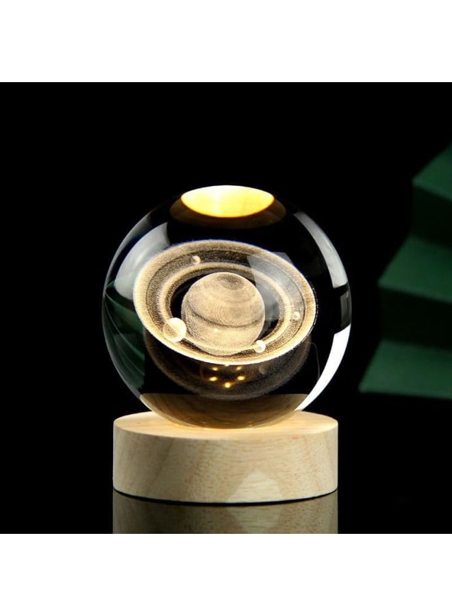 3D Crystal Ball Led Light Saturn Night Lamp Bedroom Lamp Home Decoration Lamp Perfect Gifts for Corporate Offices for House Warming (8cm Saturn Crystall Ball Led Light Wooden Base) - Image 4