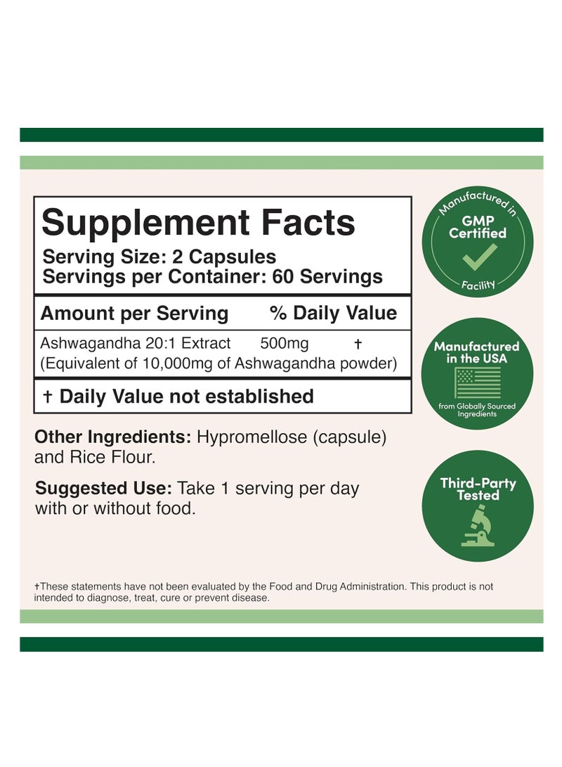 مستخلص أشواغاندا المُكيف لتخفيف التوتر، 500 ملغ، قوة 20:1، 120 كبسولة، تكفي لمدة شهرين - Image 2